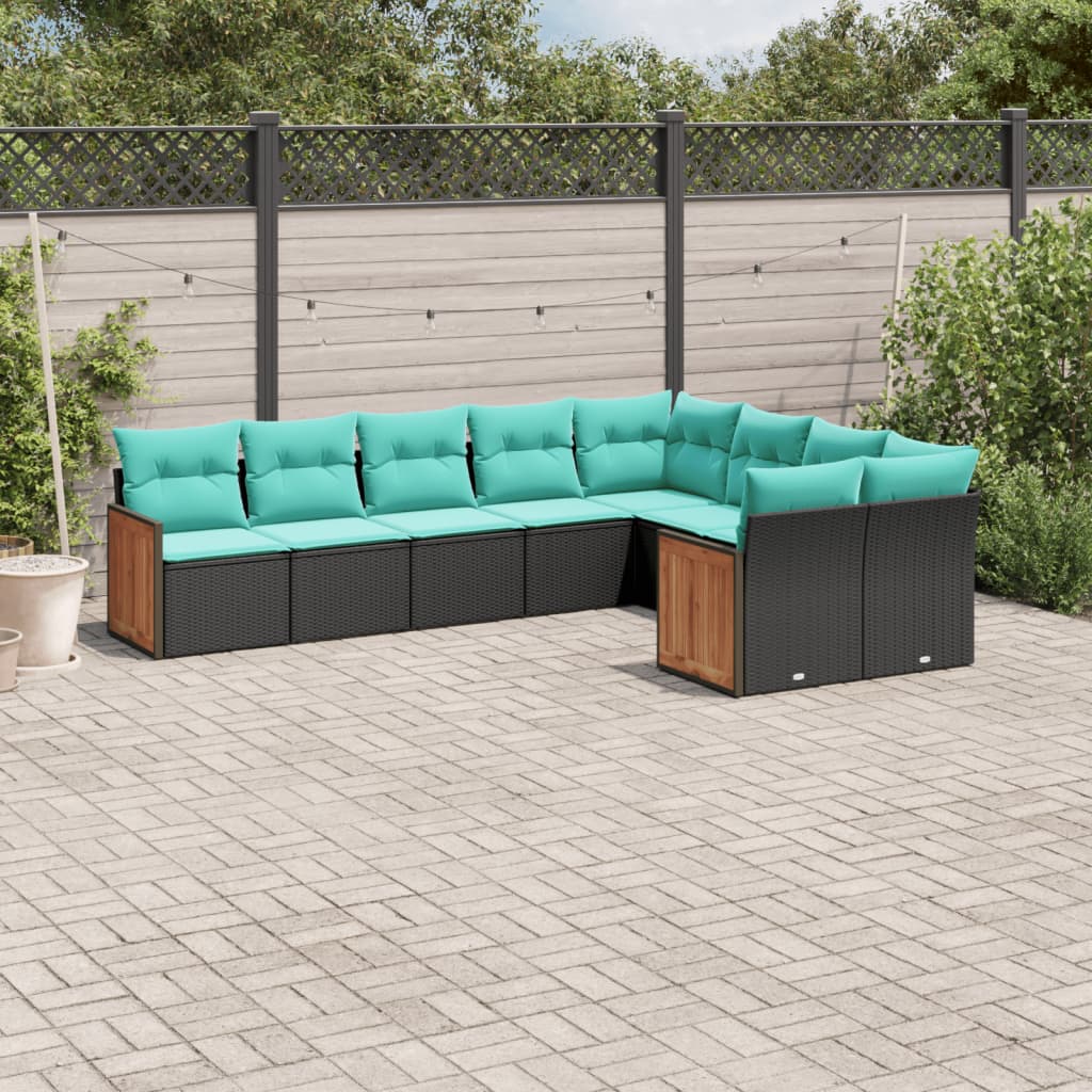 9-delige tuinbankset met kussens van zwart polyrotan is nu te koop bij PeponiXL, paradijselijk wonen!