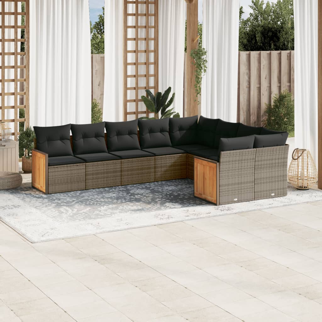 9-delige Loungeset met kussens poly rattan grijs is nu te koop bij PeponiXL, paradijselijk wonen!