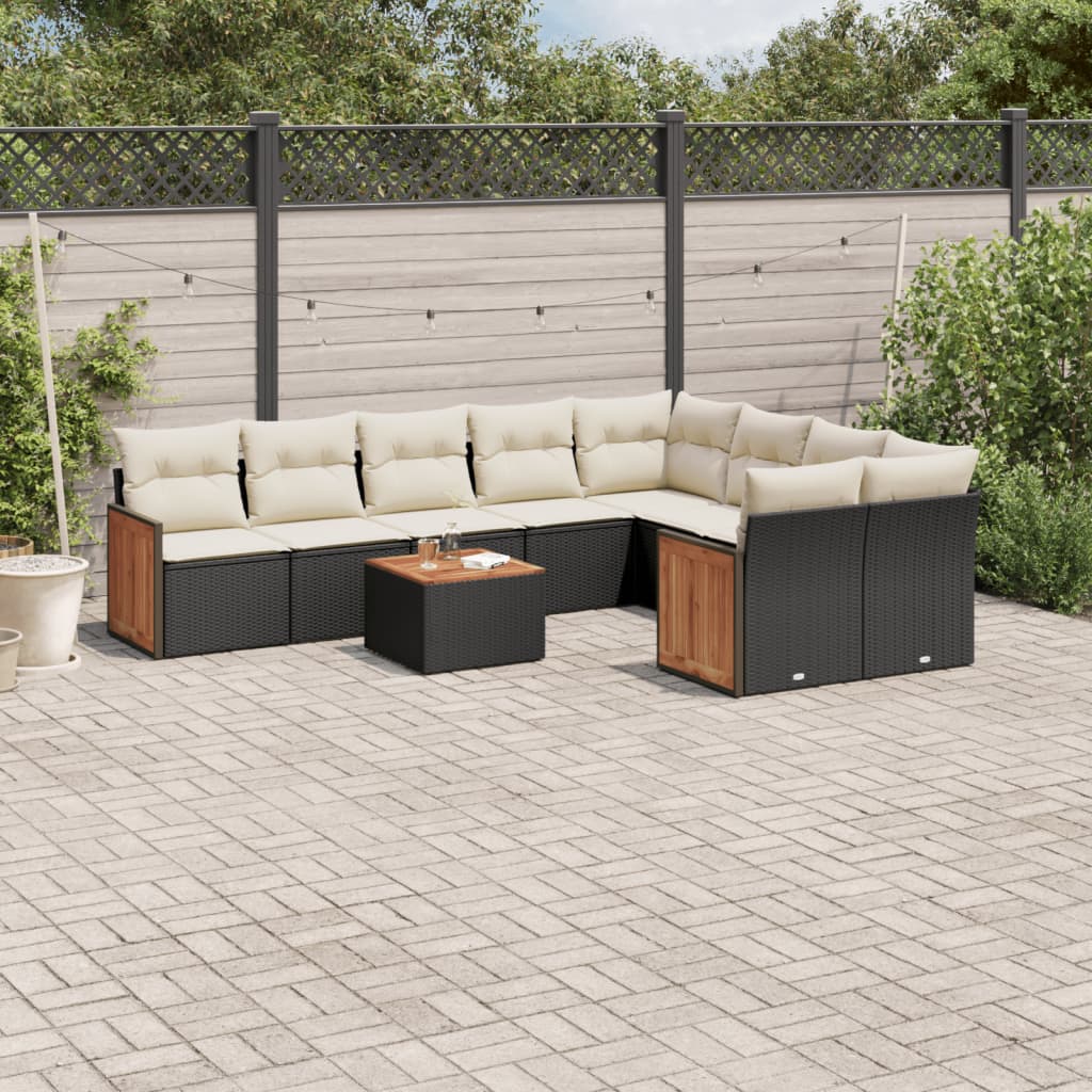 10-delige Loungeset met kussens poly rattan zwart is nu te koop bij PeponiXL, paradijselijk wonen!