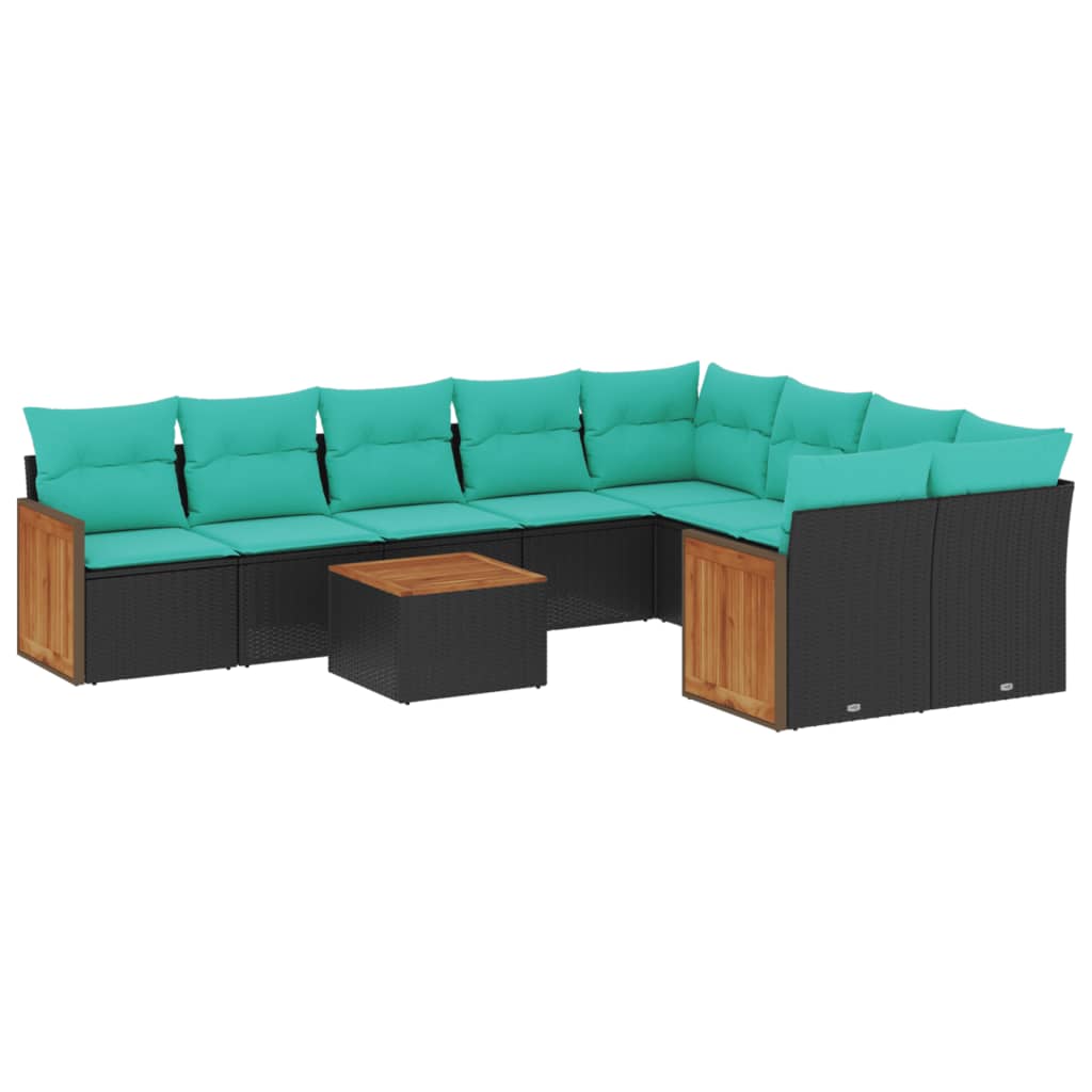 10-delige tuinbankset met kussens van zwart polyrotan is nu te koop bij PeponiXL, paradijselijk wonen!