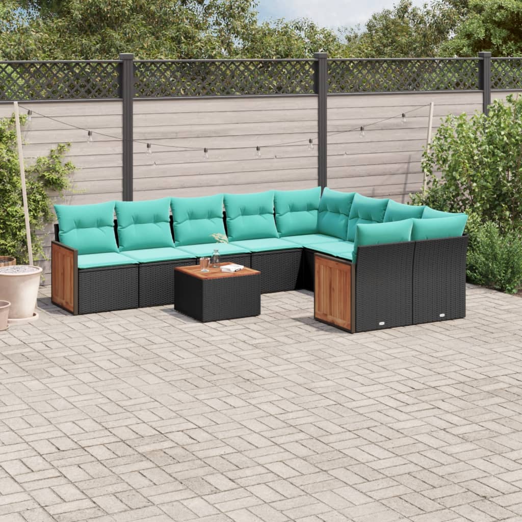 10-delige tuinbankset met kussens van zwart polyrotan is nu te koop bij PeponiXL, paradijselijk wonen!