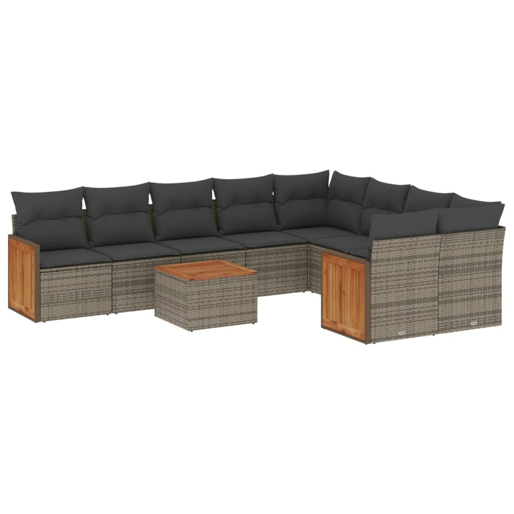 10-delige Loungeset met kussens poly rattan grijs is nu te koop bij PeponiXL, paradijselijk wonen!