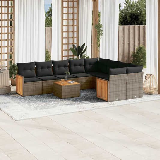 10-delige Loungeset met kussens poly rattan grijs is nu te koop bij PeponiXL, paradijselijk wonen!