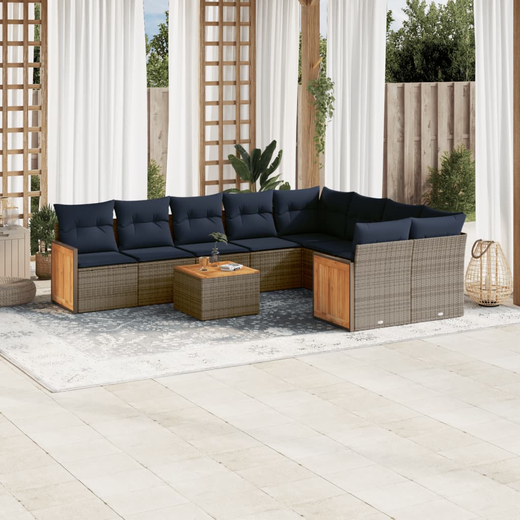 10-delige tuinbankset met kussens, grijs polyrotan is nu te koop bij PeponiXL, paradijselijk wonen!