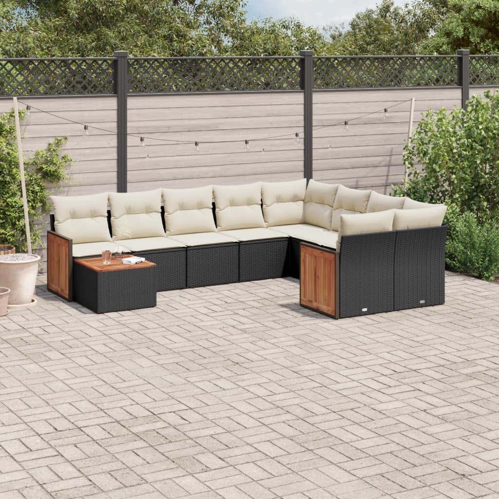 10-delige Loungeset met kussens poly rattan zwart is nu te koop bij PeponiXL, paradijselijk wonen!