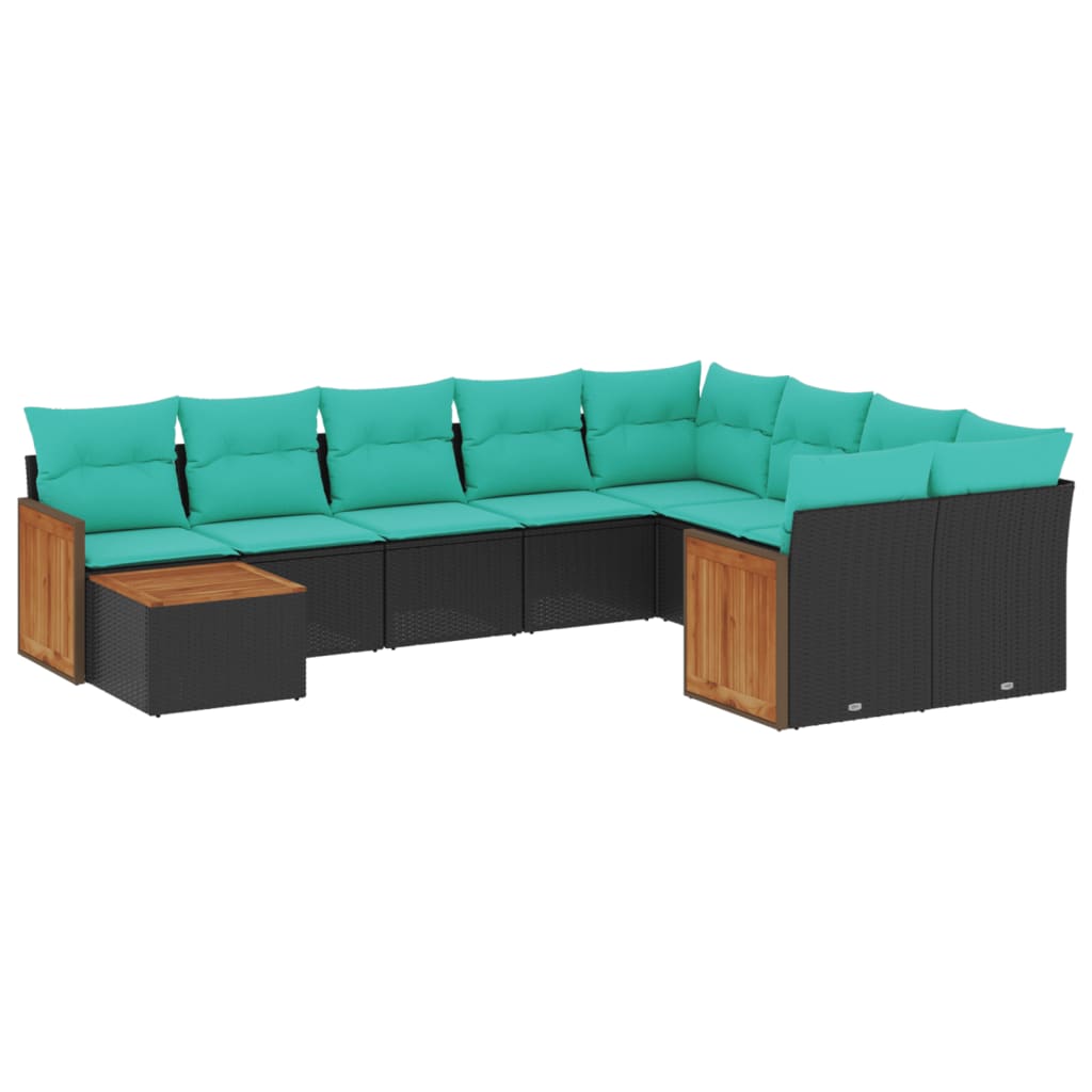 10-delige tuinbankset met kussens van zwart polyrotan is nu te koop bij PeponiXL, paradijselijk wonen!