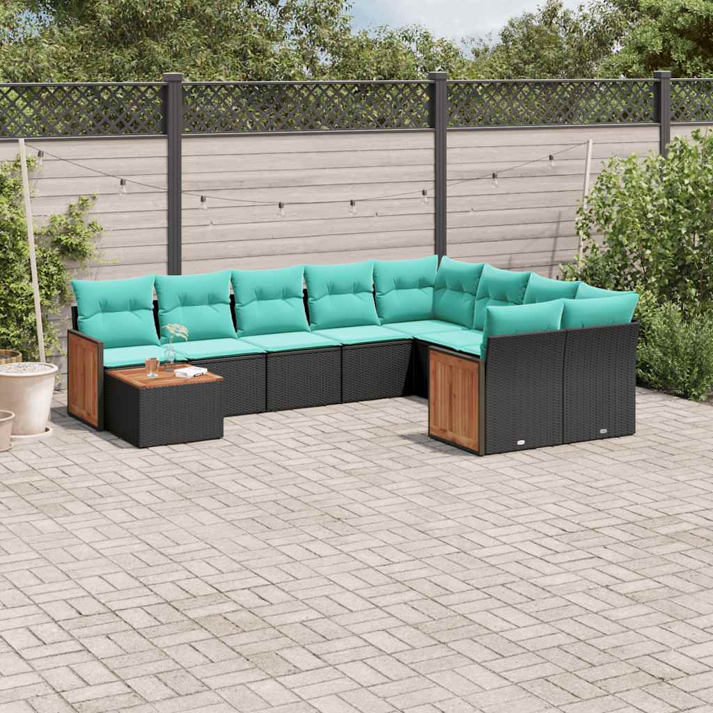 10-delige tuinbankset met kussens van zwart polyrotan is nu te koop bij PeponiXL, paradijselijk wonen!