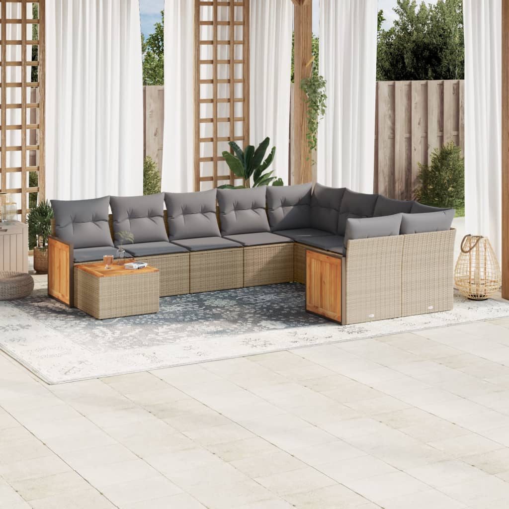 10-delige Loungeset met kussens poly rattan beige is nu te koop bij PeponiXL, paradijselijk wonen!