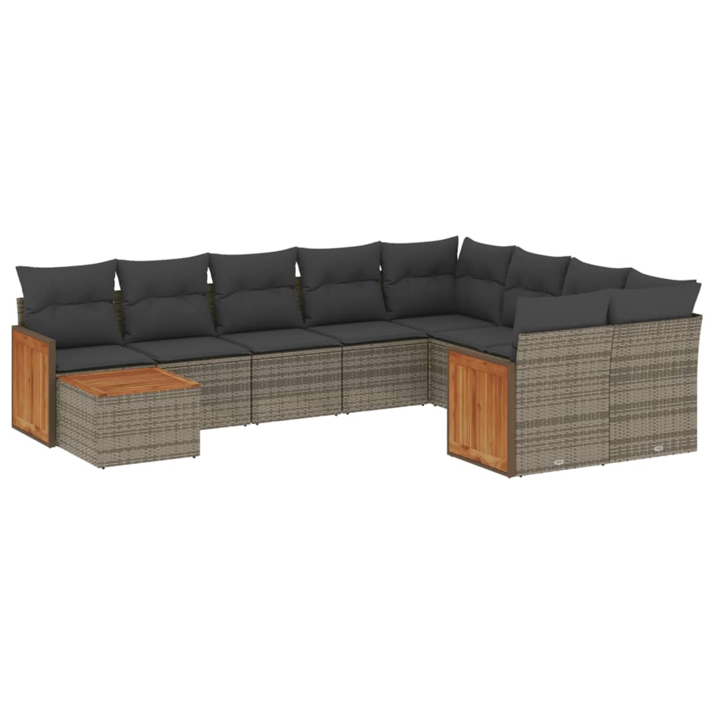 10-delige Loungeset met kussens poly rattan grijs is nu te koop bij PeponiXL, paradijselijk wonen!