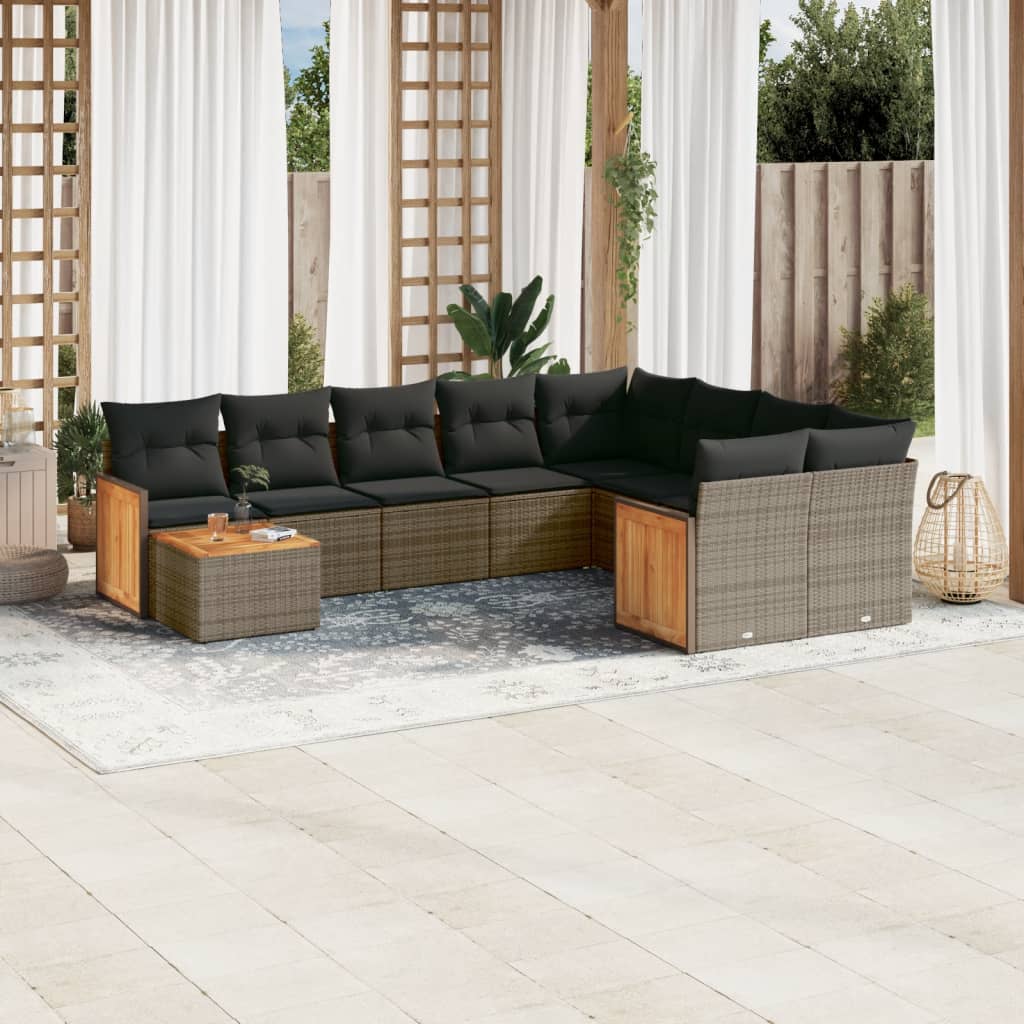 10-delige Loungeset met kussens poly rattan grijs is nu te koop bij PeponiXL, paradijselijk wonen!