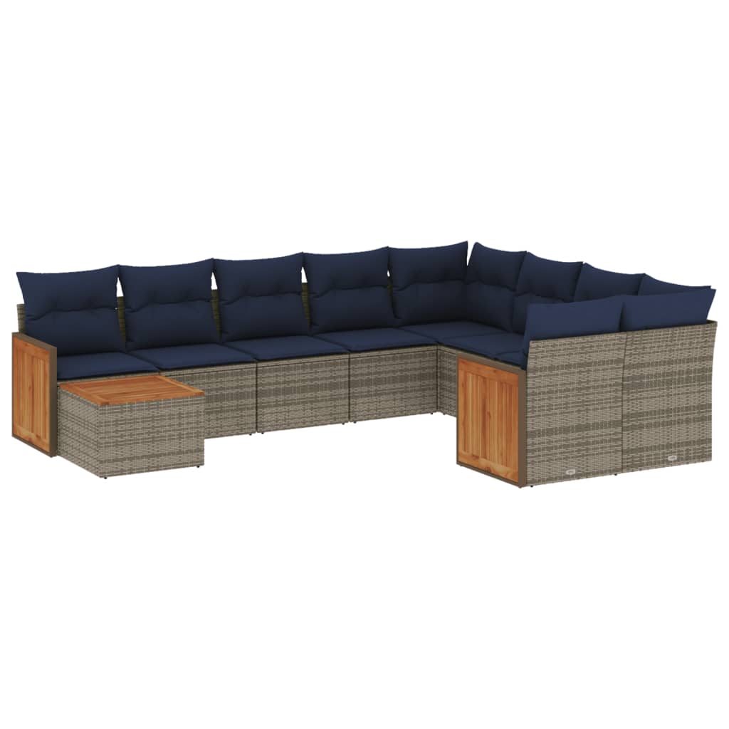 10-delige tuinbankset met kussens, grijs polyrotan is nu te koop bij PeponiXL, paradijselijk wonen!