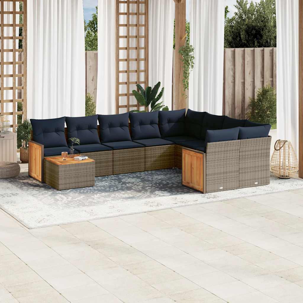 10-delige tuinbankset met kussens, grijs polyrotan is nu te koop bij PeponiXL, paradijselijk wonen!