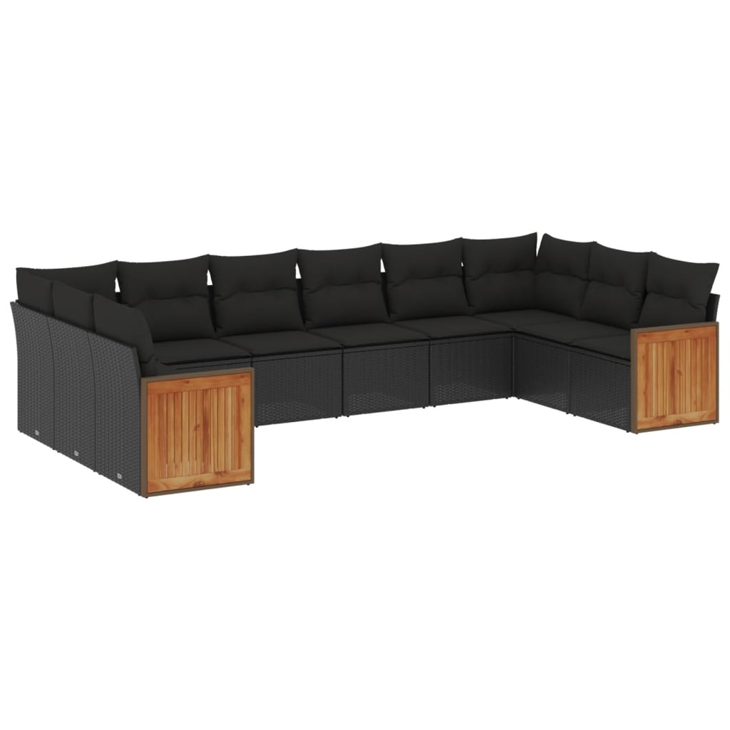 10-delige Loungeset met kussens poly rattan zwart is nu te koop bij PeponiXL, paradijselijk wonen!