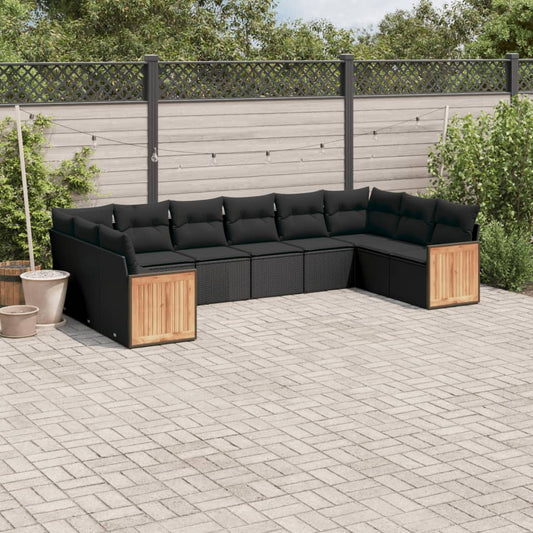10-delige Loungeset met kussens poly rattan zwart is nu te koop bij PeponiXL, paradijselijk wonen!