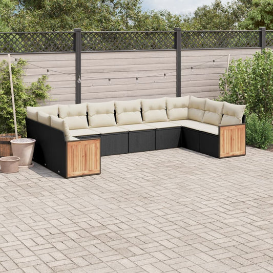 10-delige Loungeset met kussens poly rattan zwart is nu te koop bij PeponiXL, paradijselijk wonen!