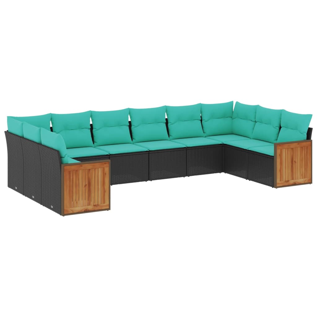 10-delige tuinbankset met kussens van zwart polyrotan is nu te koop bij PeponiXL, paradijselijk wonen!