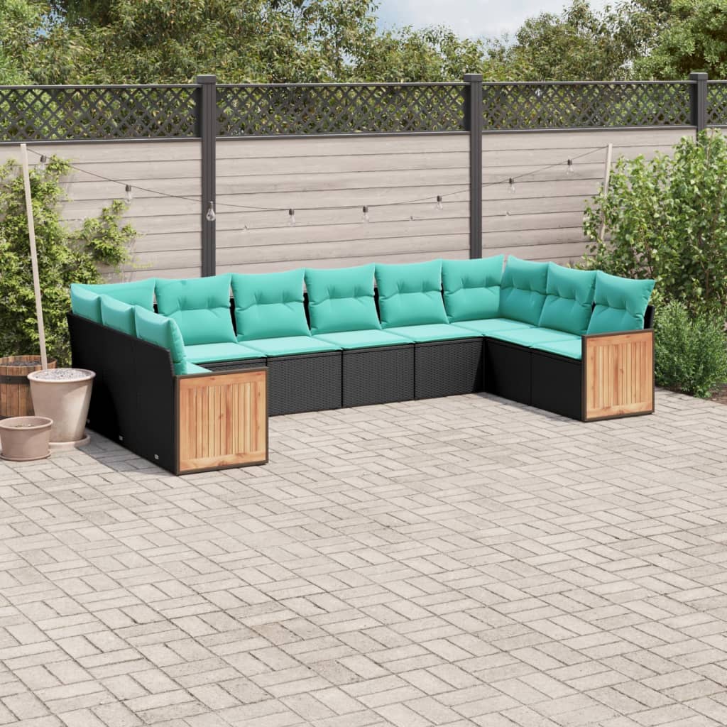 10-delige tuinbankset met kussens van zwart polyrotan is nu te koop bij PeponiXL, paradijselijk wonen!