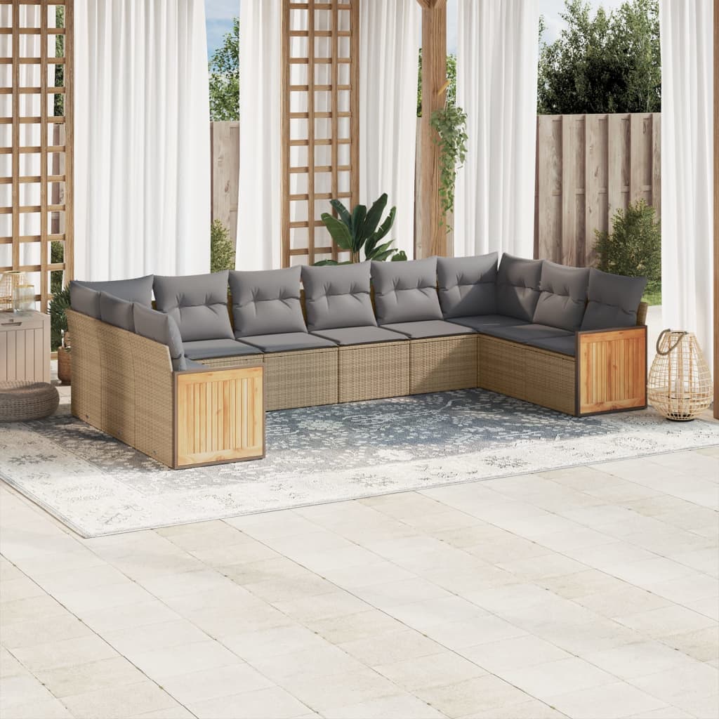 10-delige Loungeset met kussens poly rattan beige is nu te koop bij PeponiXL, paradijselijk wonen!