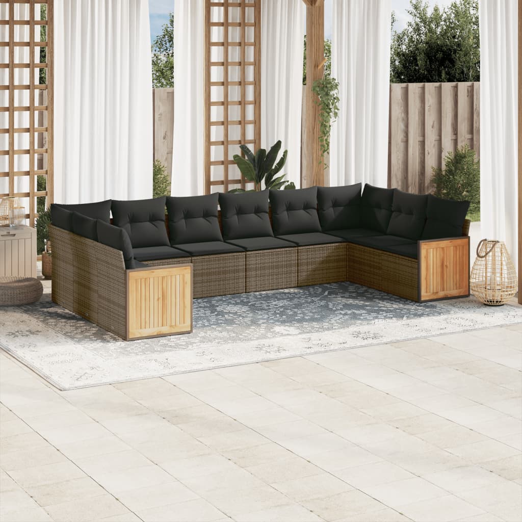 10-delige Loungeset met kussens poly rattan grijs is nu te koop bij PeponiXL, paradijselijk wonen!