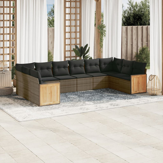 10-delige Loungeset met kussens poly rattan grijs is nu te koop bij PeponiXL, paradijselijk wonen!
