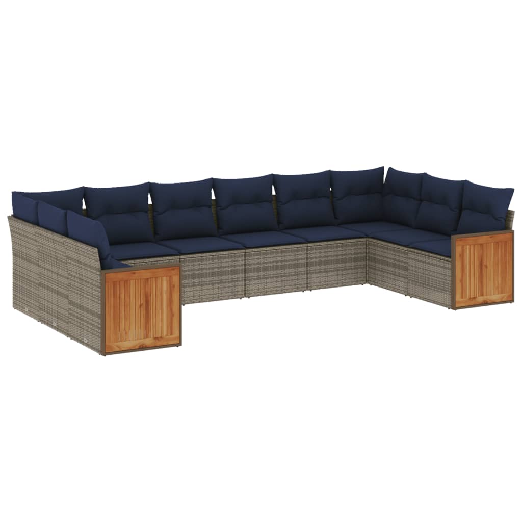 10-delige tuinbankset met kussens, grijs polyrotan is nu te koop bij PeponiXL, paradijselijk wonen!