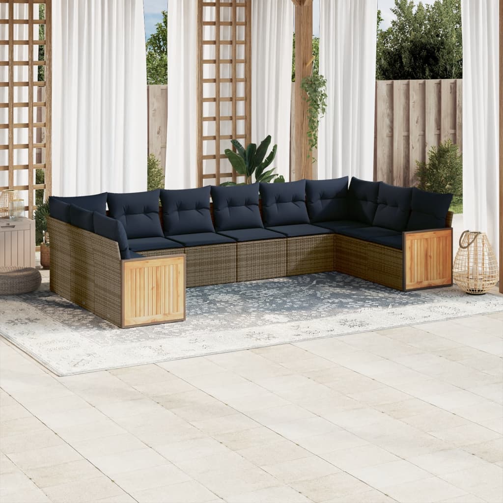 10-delige tuinbankset met kussens, grijs polyrotan is nu te koop bij PeponiXL, paradijselijk wonen!