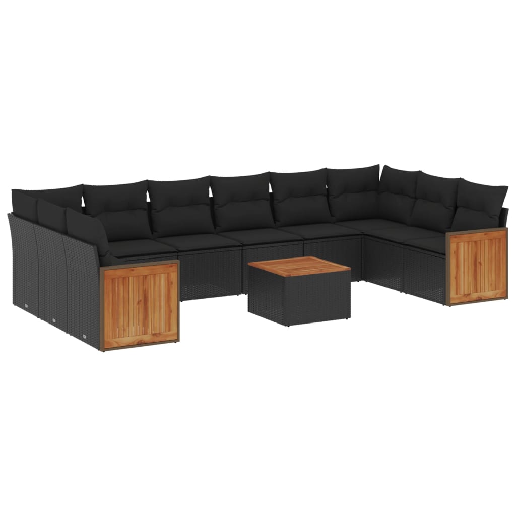 11-delige Loungeset met kussens poly rattan zwart is nu te koop bij PeponiXL, paradijselijk wonen!