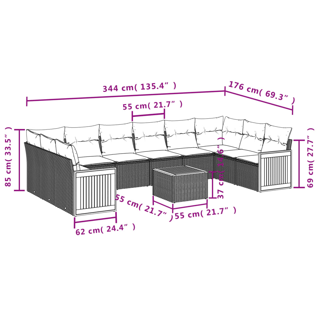 11-delige Loungeset met kussens poly rattan zwart is nu te koop bij PeponiXL, paradijselijk wonen!