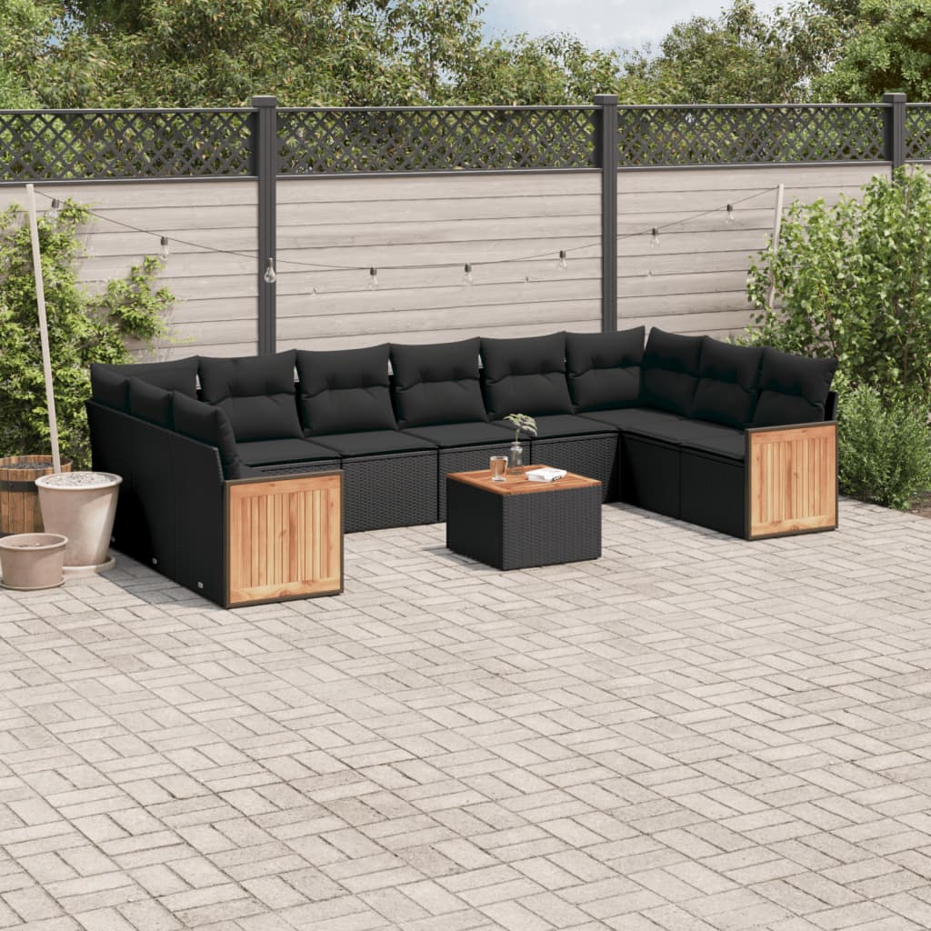 11-delige Loungeset met kussens poly rattan zwart is nu te koop bij PeponiXL, paradijselijk wonen!