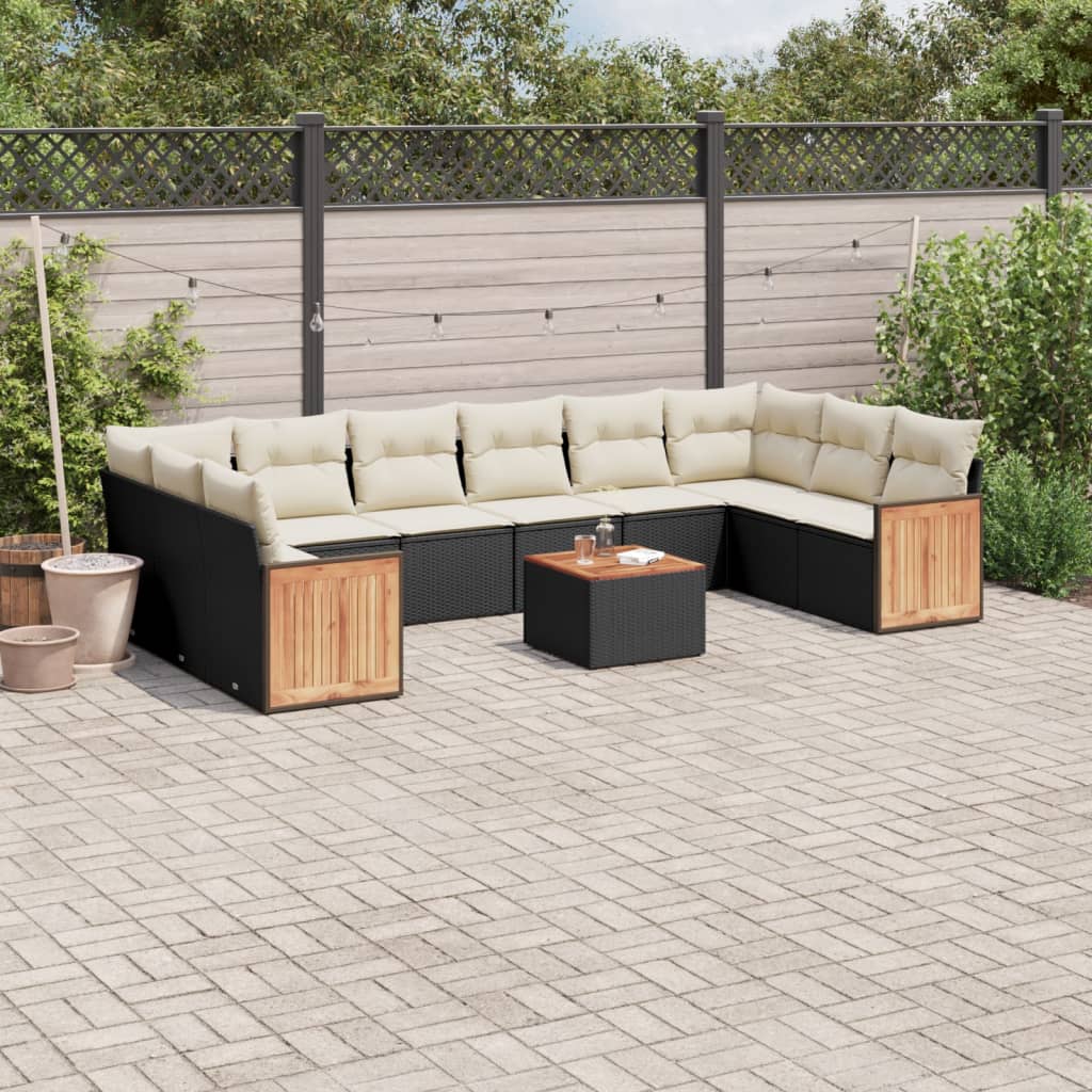11-delige Loungeset met kussens poly rattan zwart is nu te koop bij PeponiXL, paradijselijk wonen!