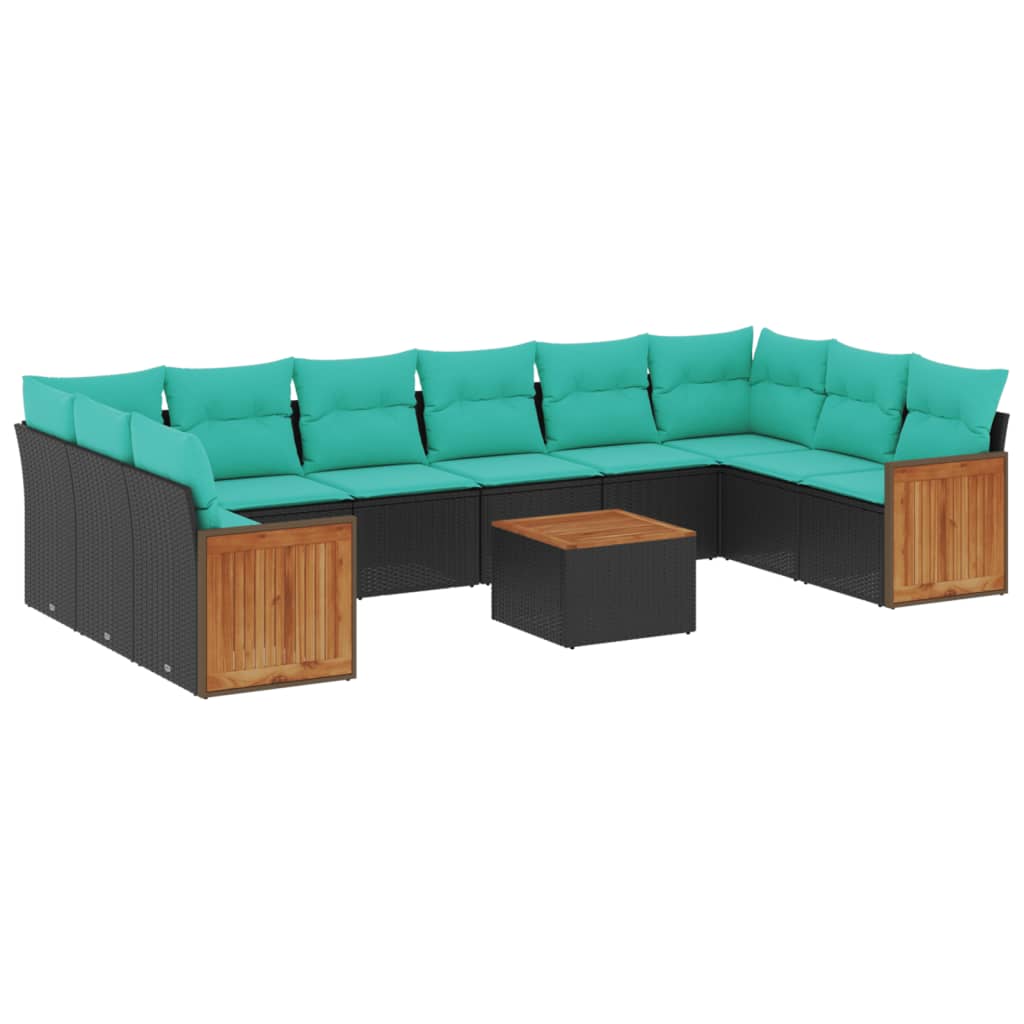 11-delige tuinbankset met kussens, zwart polyrotan is nu te koop bij PeponiXL, paradijselijk wonen!