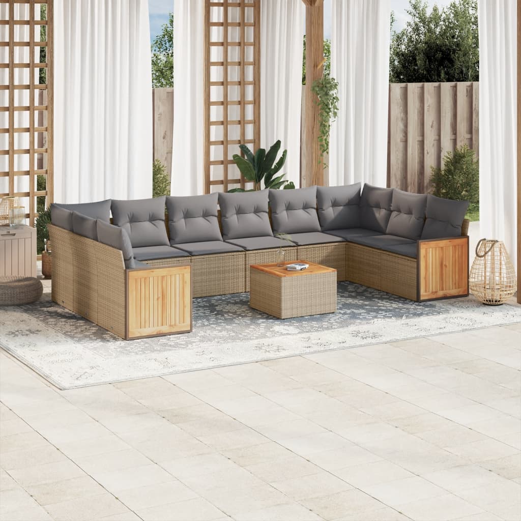11-delige Tuinset met kussens poly rattan beige is nu te koop bij PeponiXL, paradijselijk wonen!