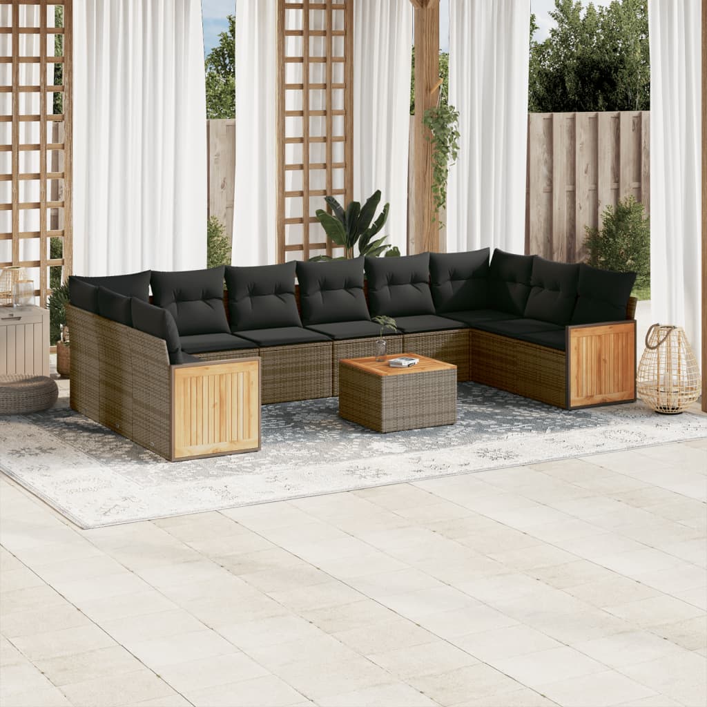 11-delige Loungeset met kussens poly rattan grijs is nu te koop bij PeponiXL, paradijselijk wonen!