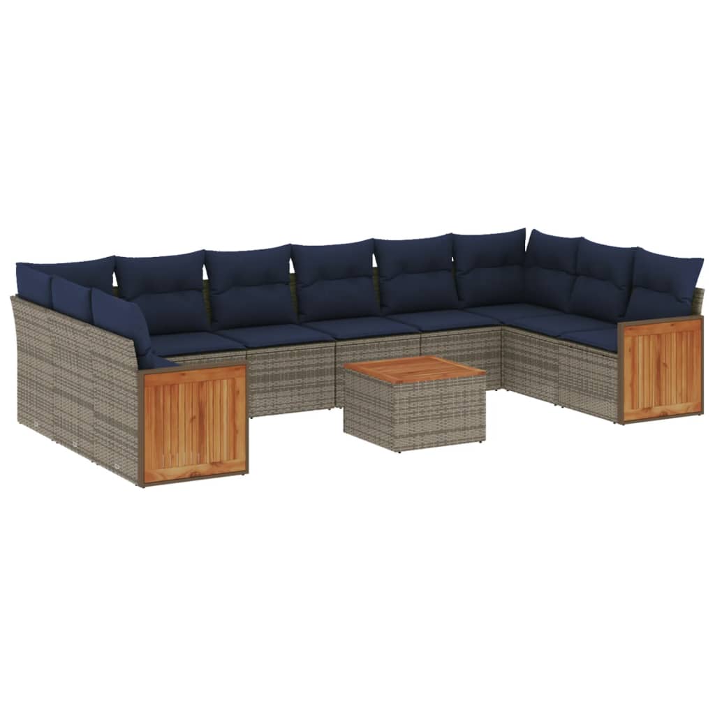 11-delige tuinbankset met kussens, grijs polyrotan is nu te koop bij PeponiXL, paradijselijk wonen!