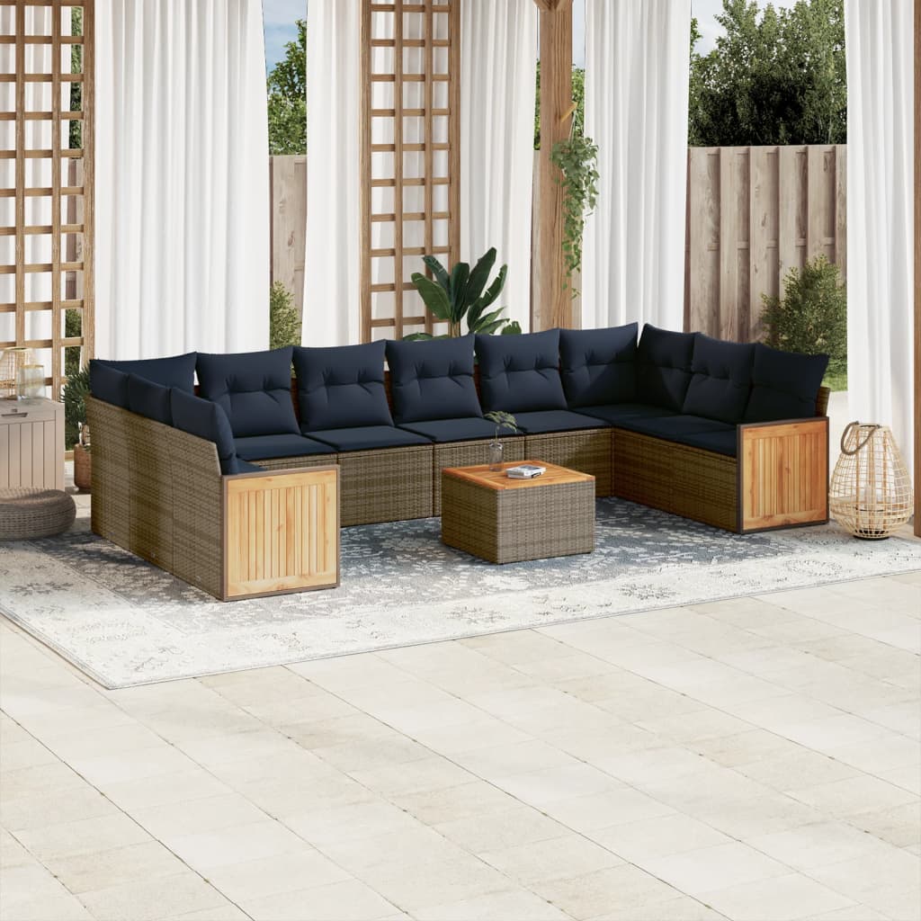 11-delige tuinbankset met kussens, grijs polyrotan is nu te koop bij PeponiXL, paradijselijk wonen!