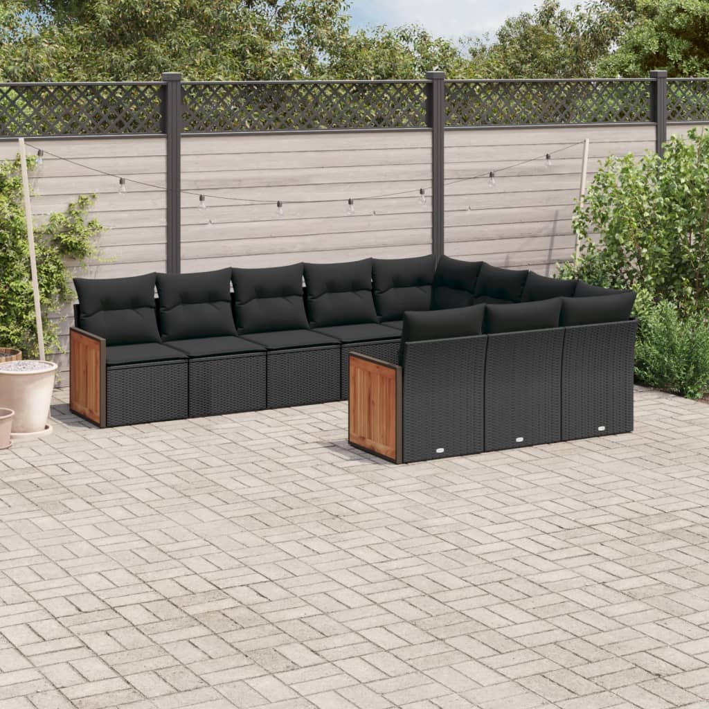 10-delige Loungeset met kussens poly rattan zwart is nu te koop bij PeponiXL, paradijselijk wonen!