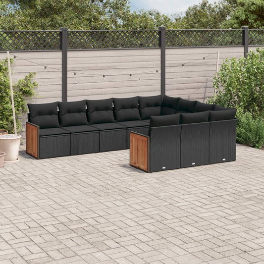 10-delige Loungeset met kussens poly rattan zwart is nu te koop bij PeponiXL, paradijselijk wonen!