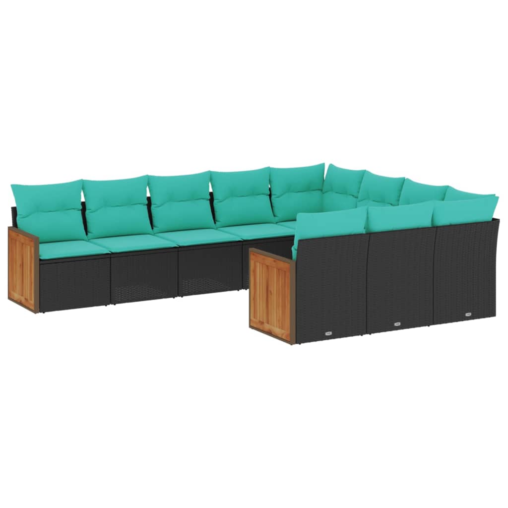 10-delige tuinbankset met kussens van zwart polyrotan is nu te koop bij PeponiXL, paradijselijk wonen!