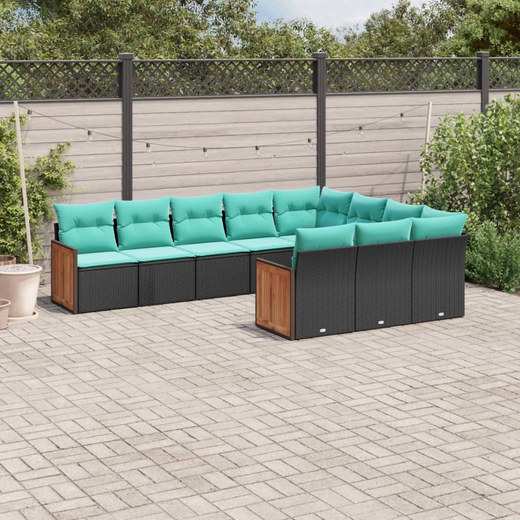 10-delige tuinbankset met kussens van zwart polyrotan is nu te koop bij PeponiXL, paradijselijk wonen!