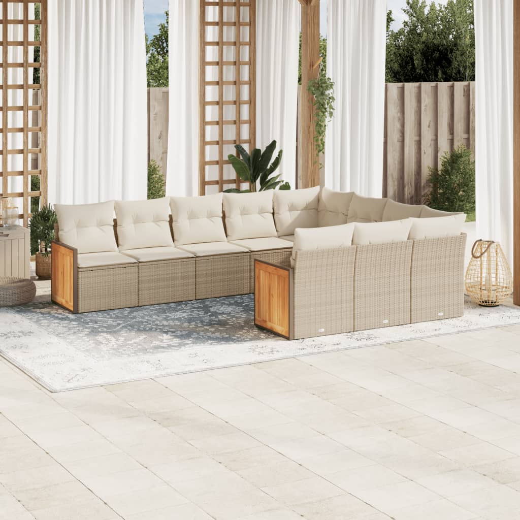 10-delige Loungeset met kussens poly rattan beige is nu te koop bij PeponiXL, paradijselijk wonen!
