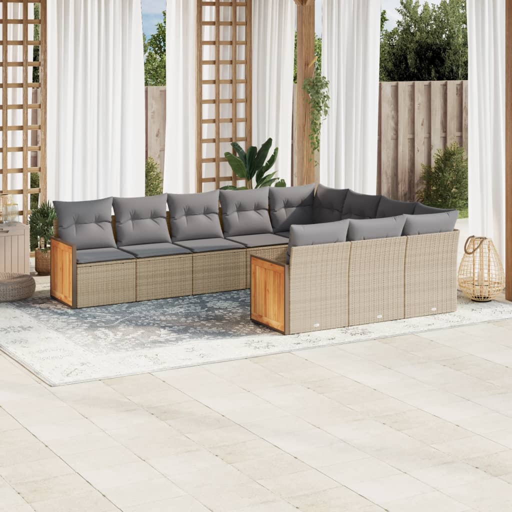 10-delige Loungeset met kussens poly rattan beige is nu te koop bij PeponiXL, paradijselijk wonen!