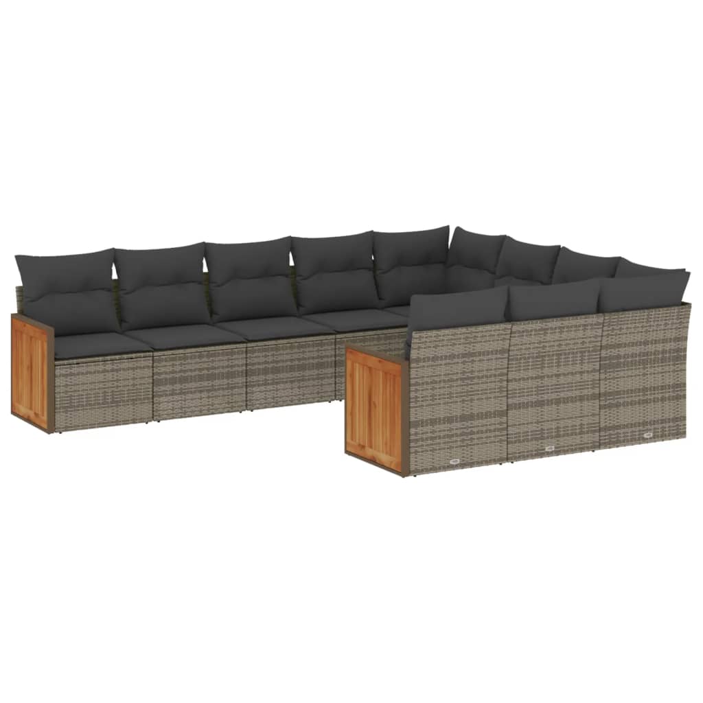 10-delige Loungeset met kussens poly rattan grijs is nu te koop bij PeponiXL, paradijselijk wonen!