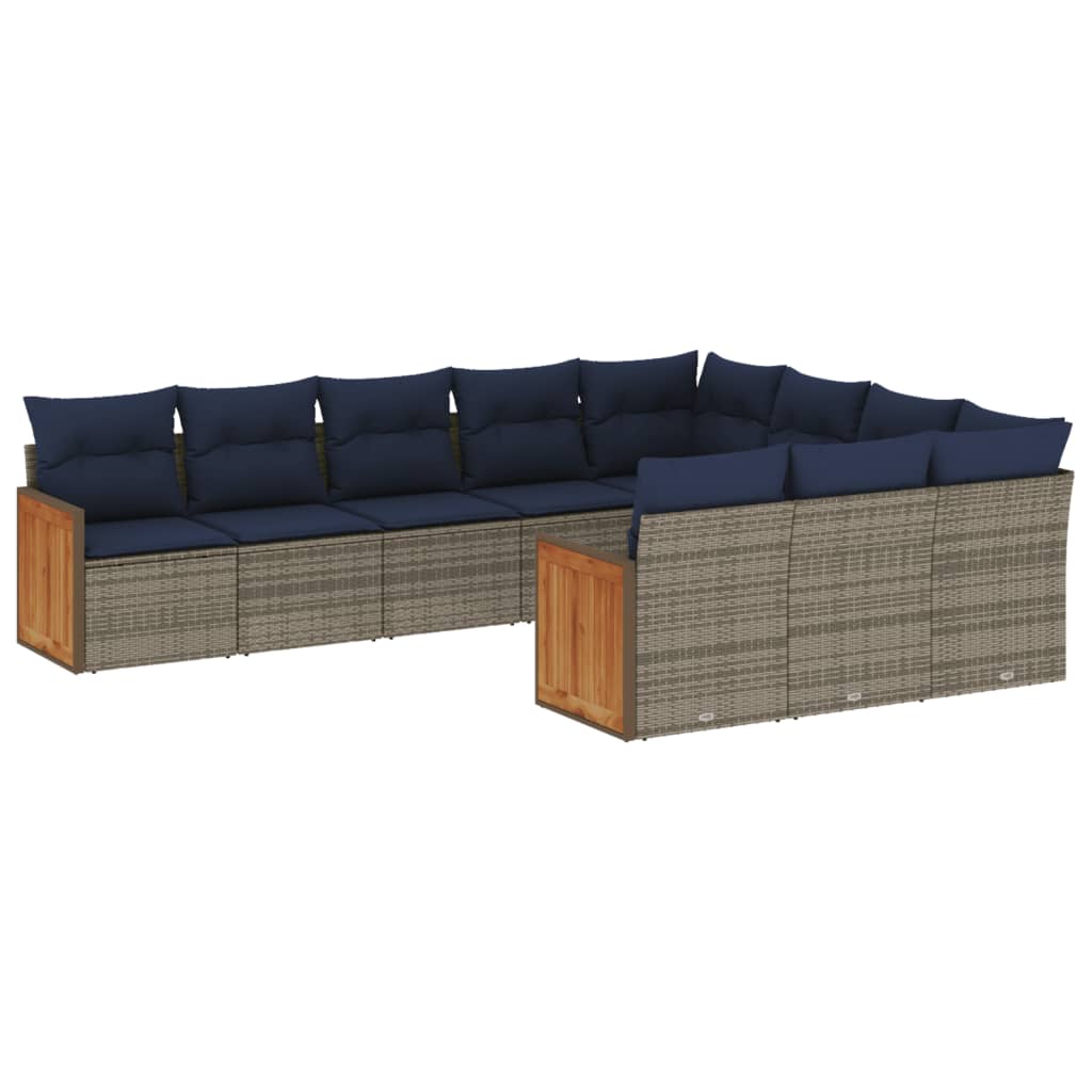 10-delige tuinbankset met kussens, grijs polyrotan is nu te koop bij PeponiXL, paradijselijk wonen!
