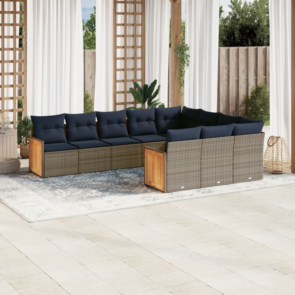 10-delige tuinbankset met kussens, grijs polyrotan is nu te koop bij PeponiXL, paradijselijk wonen!