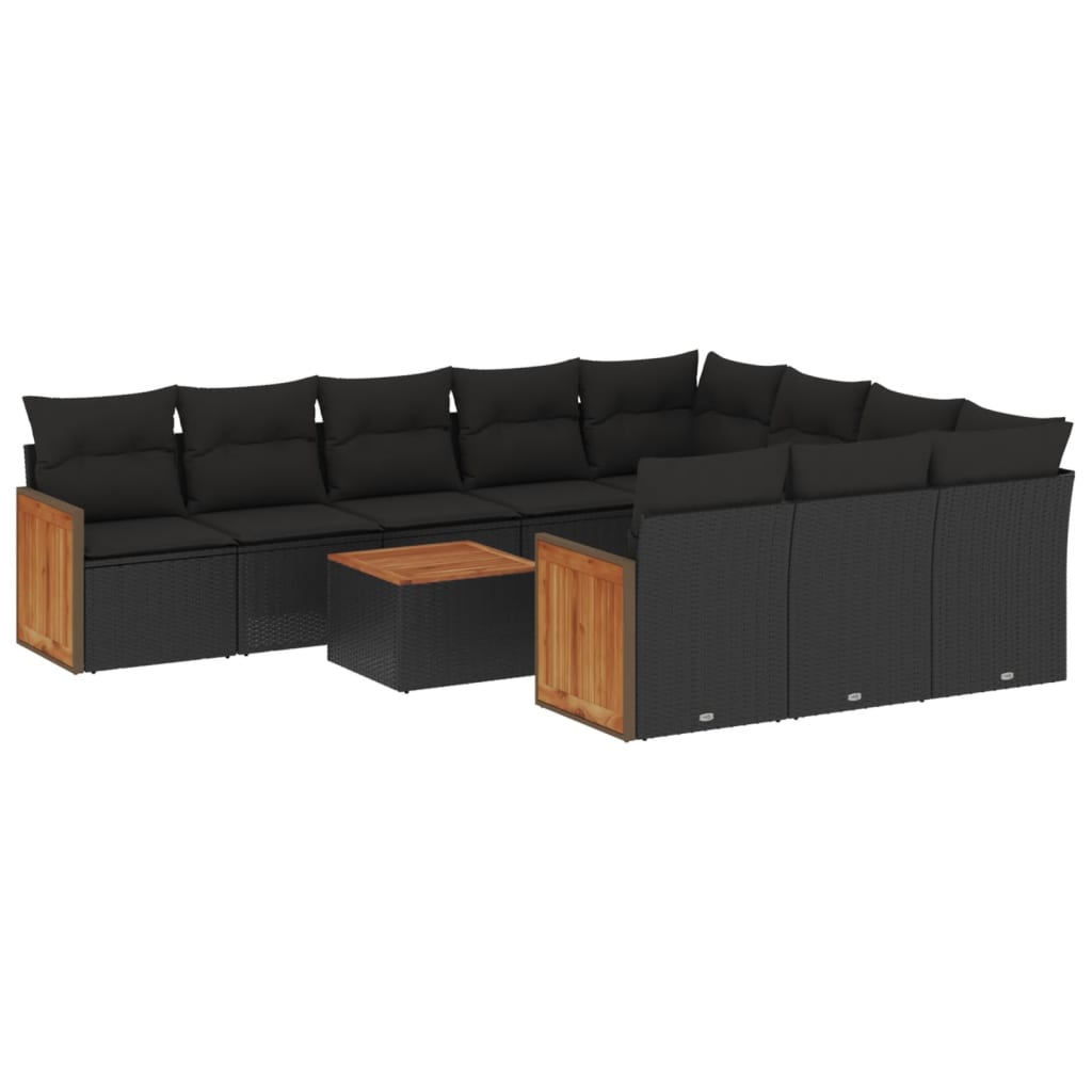 11-delige Loungeset met kussens poly rattan zwart is nu te koop bij PeponiXL, paradijselijk wonen!