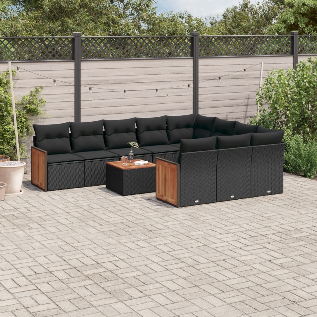 11-delige Loungeset met kussens poly rattan zwart is nu te koop bij PeponiXL, paradijselijk wonen!