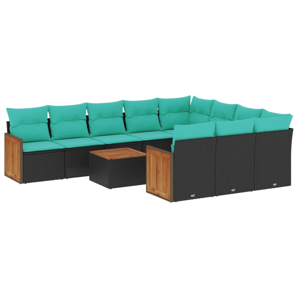 11-delige tuinbankset met kussens, zwart polyrotan is nu te koop bij PeponiXL, paradijselijk wonen!