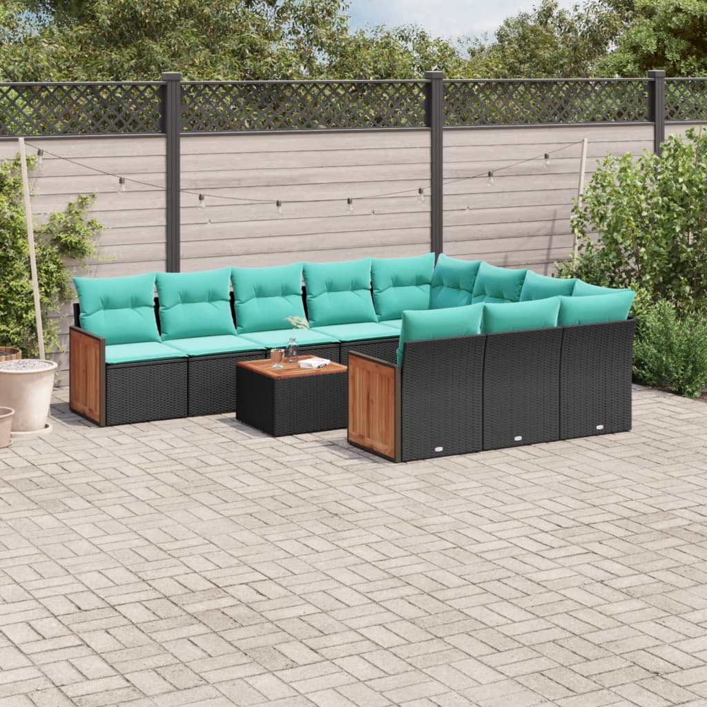 11-delige tuinbankset met kussens, zwart polyrotan is nu te koop bij PeponiXL, paradijselijk wonen!