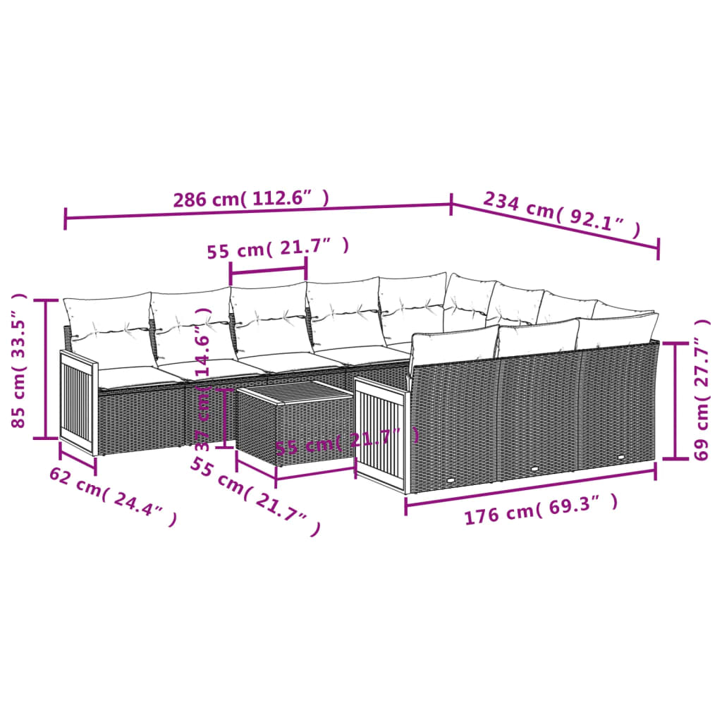 11-delige Loungeset met kussens poly rattan grijs is nu te koop bij PeponiXL, paradijselijk wonen!
