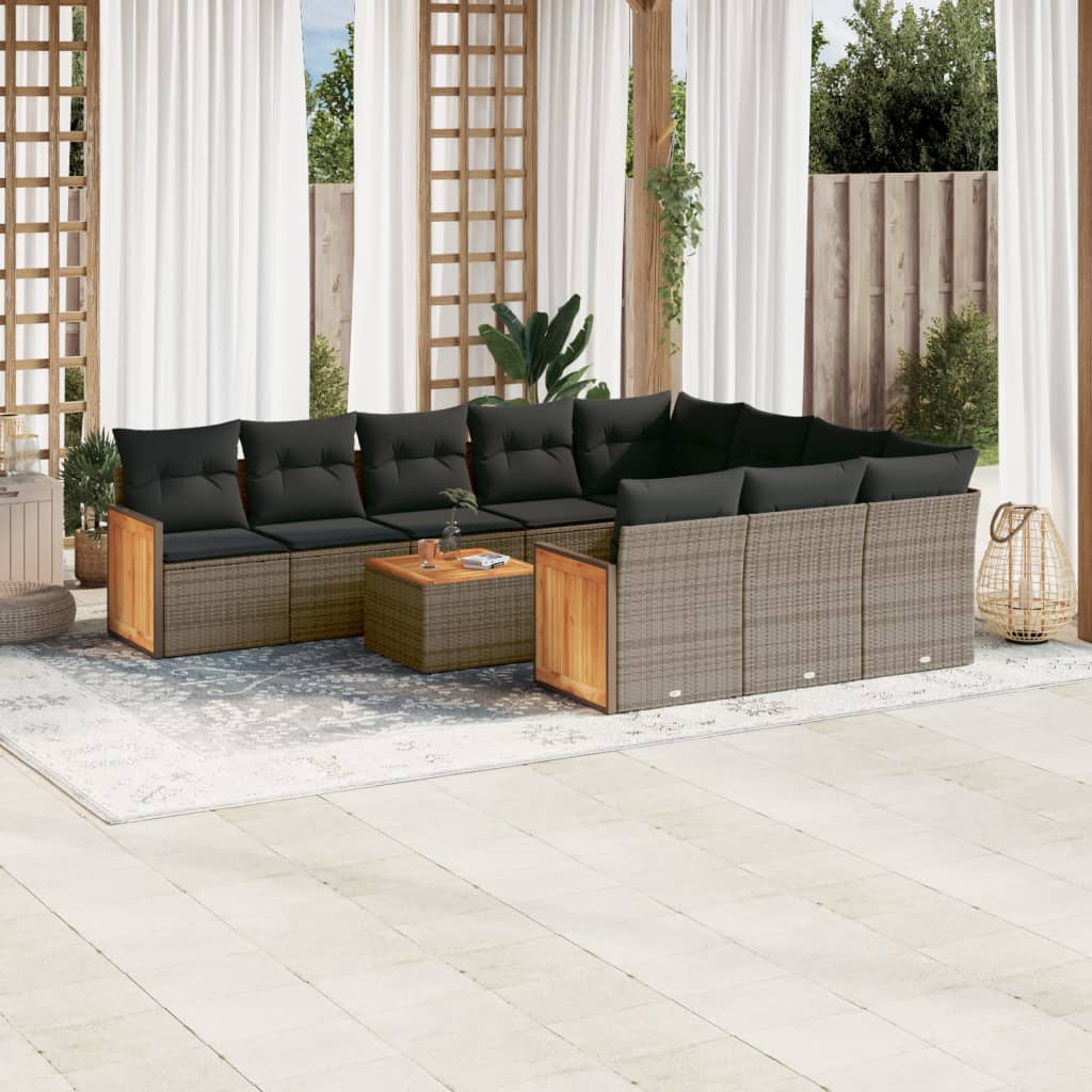 11-delige Loungeset met kussens poly rattan grijs is nu te koop bij PeponiXL, paradijselijk wonen!